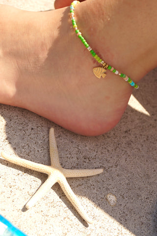 Green Pearlies Fish Charm - Ankle Bracelet