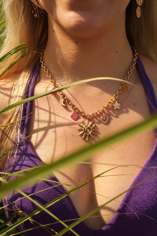 Pink & Orange Sunny Heart Charms - Necklace