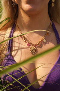 Pink & Orange Sunny Heart Charms - Necklace