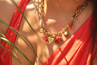 Red Flower Heart Pepper Charms - Necklace