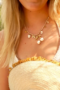 White Cord Big Cherry Charms - Necklace