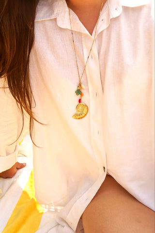 Long Big Shell Rainbow Pearls - Necklace