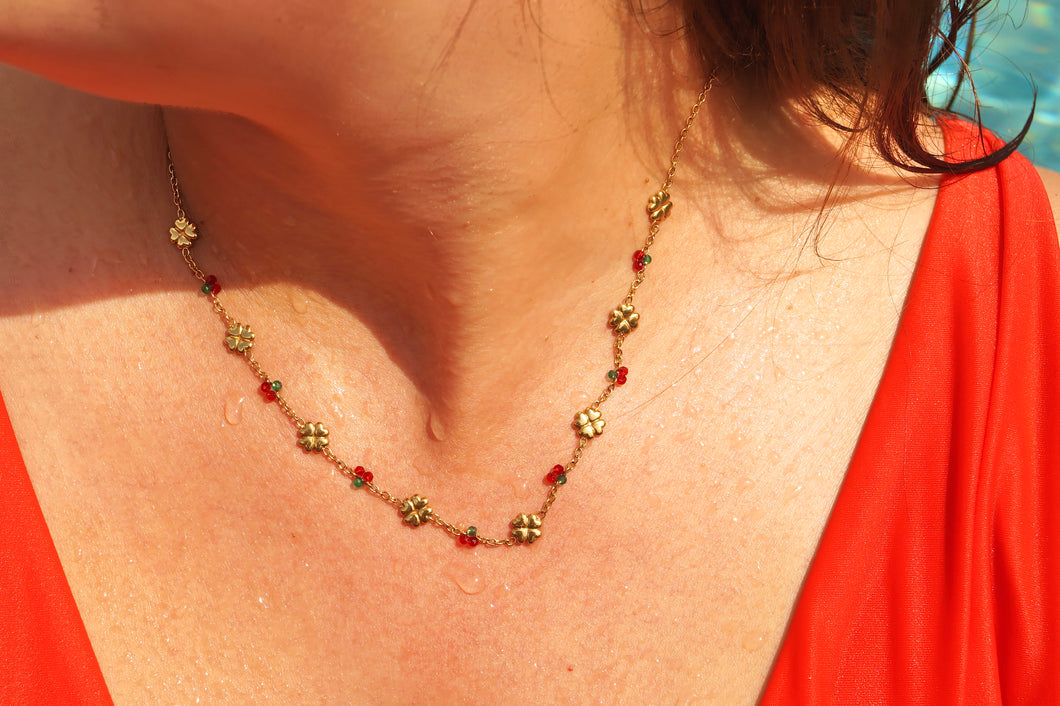 Multi Cherry Clovers - Necklace
