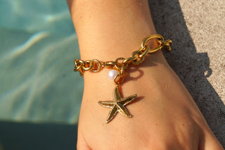 Starfish & Pearl Oval Chain - Bracelet