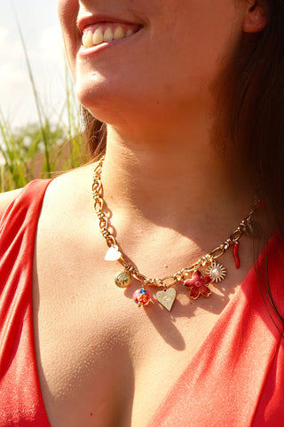 Red Flower Heart Pepper Charms - Necklace