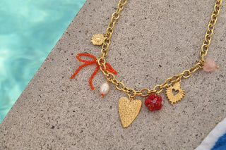 Red Heart Bow Charms - Necklace
