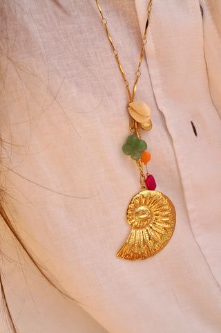 Long Big Shell Rainbow Pearls - Necklace