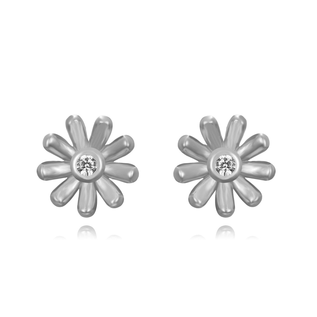 Silver Diamond Flower - Earrings