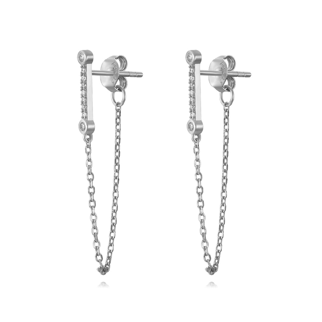 Silver Straight Rectangular Chainies - Earrings