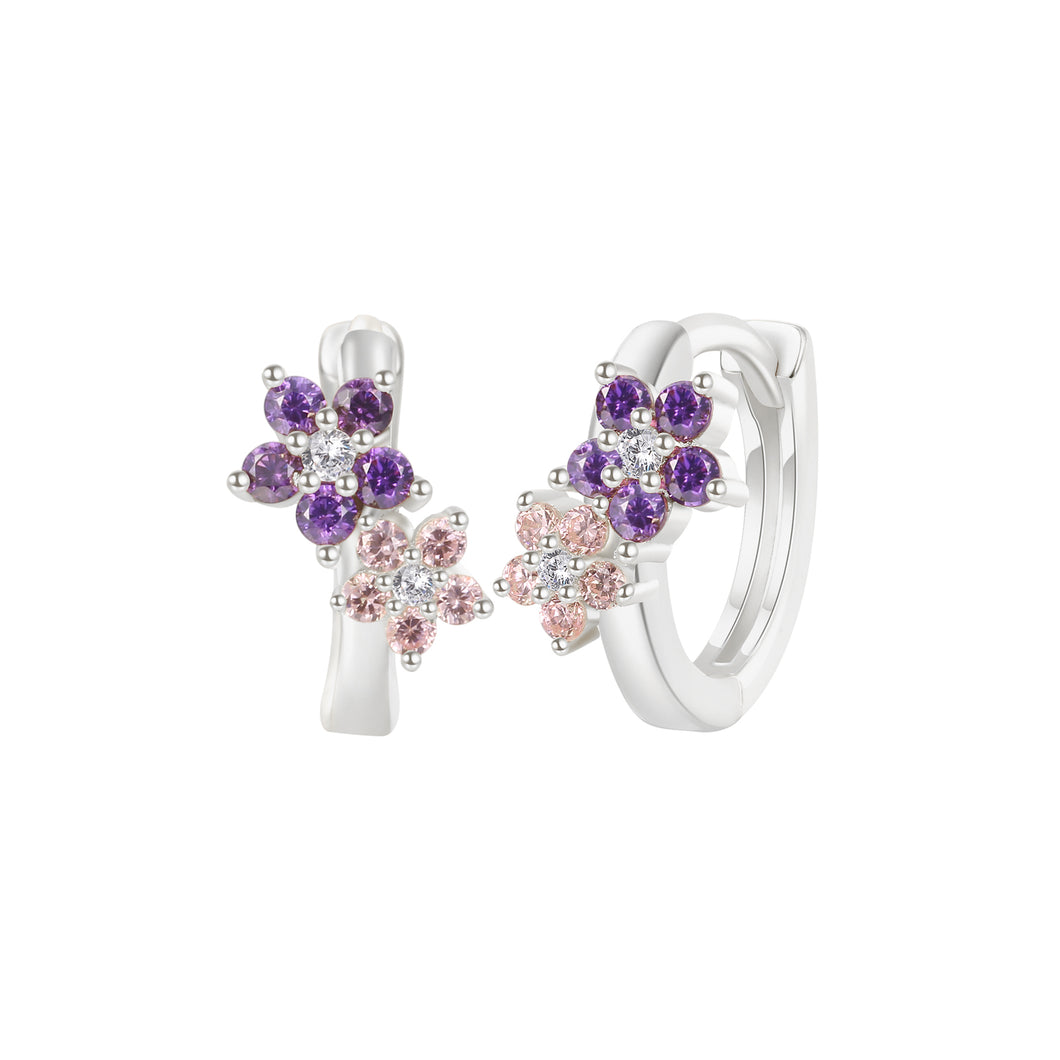 Silver Purple Flowery - Earrings