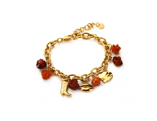 Brown Cowboy & Flower Charms - Bracelet