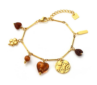 Brown Flower & Heart Charms - Bracelet