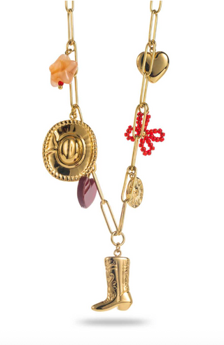 Red & Brown Cowboy Charms  - Necklace