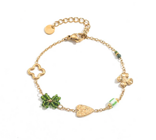 Green Bow & Golden Charms - Bracelet