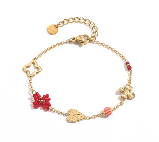 Red Bow & Golden Charms - Bracelet
