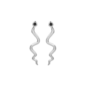 Long Silver Snake Eye - Earrings