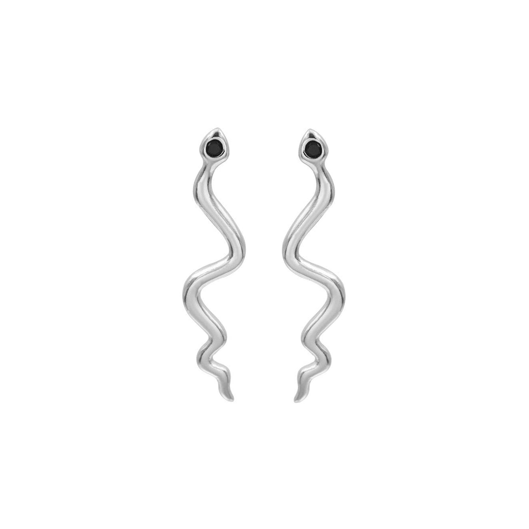 Long Silver Snake Eye - Earrings