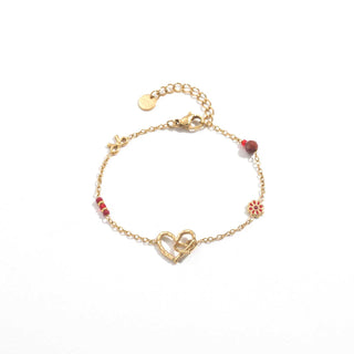 Red Pearls & Connected Hearts - Bracelet