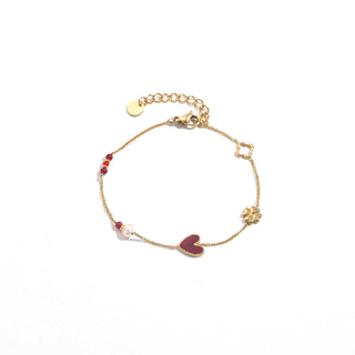 Red Heart & Pearls  - Bracelet