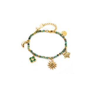 Pearly Green & Golden Charms - Bracelet