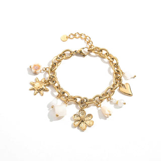 White & Golden Flower Charms - Bracelet