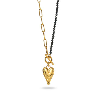 Black Pearls & Golden Heart - Necklace