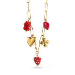 Red Strawberry Clover Charms - Necklace
