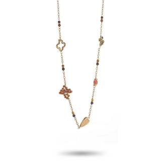Brown Bow & Golden Charms - Necklace