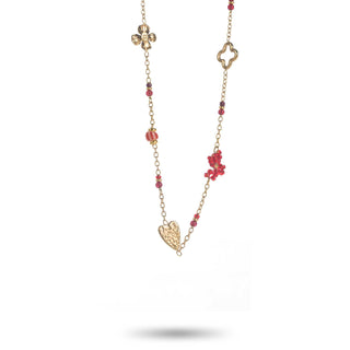 Red Bow & Golden Charms - Necklace