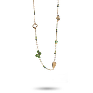 Green Bow & Golden Charms - Necklace