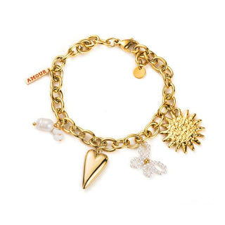 White Bow Amour Heart Charms - Bracelet