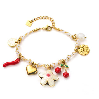 White Cord Flower Pepper Charms - Bracelet