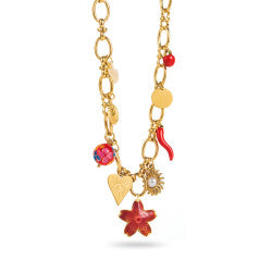 Red Flower Heart Pepper Charms - Necklace
