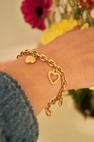 Chunky Heart Charms - Bracelet