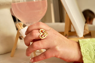 Pink & Orange Diamond Heart - Ring