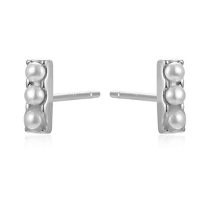 Silver Rectangular Three Pearls - Earrings