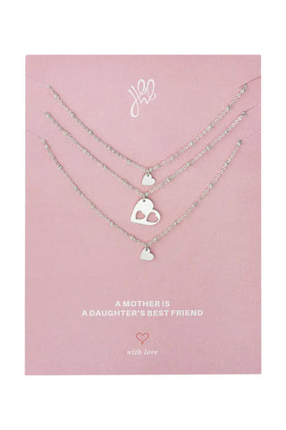 One Silver Mother Daughter Hearts (Double Open Heart) - Necklace