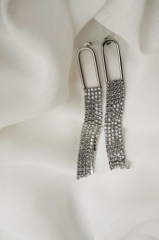 Oval Silver Diamond Strass - Earrings